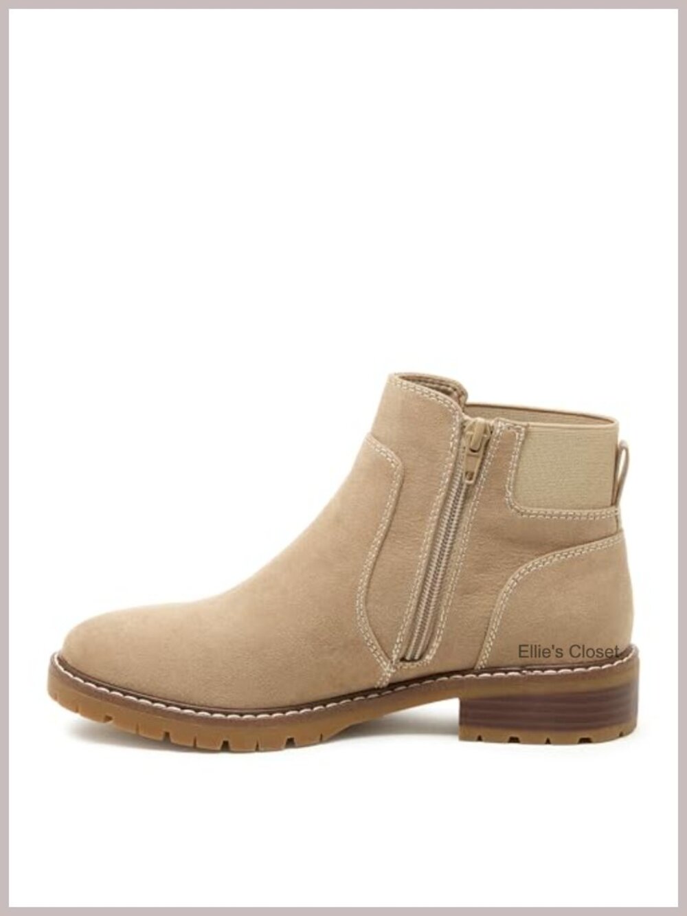 Faux Suede Ankle Booties with Almond Toe and Block Heel